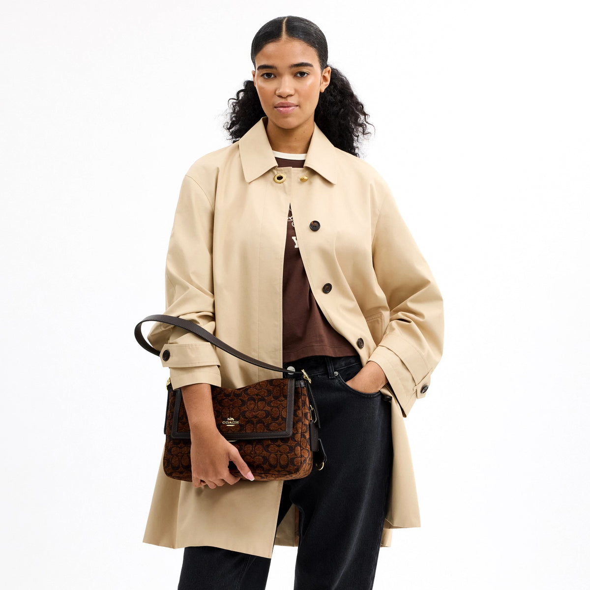 Coach Etta Flap Bag In Signature Chenille - Gold/Truffle