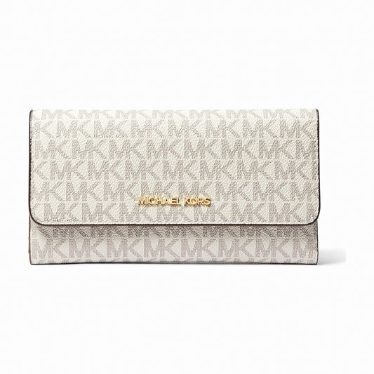 Michael Kors Jet Set Large Logo Tri-Fold Wallet - VANILLA