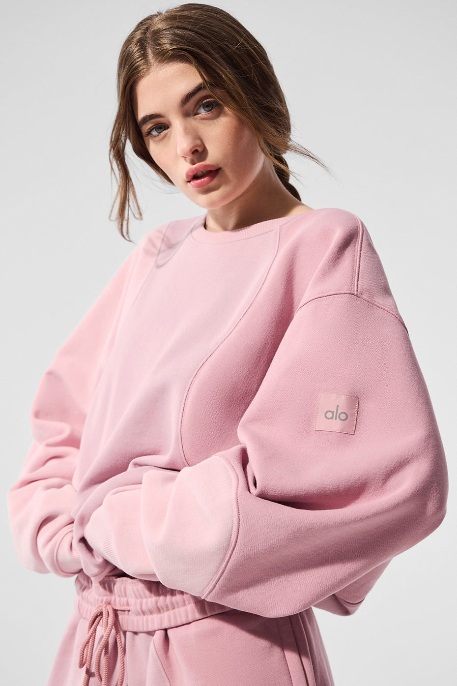 Alo Yoga Make Waves Crew Neck Pullover - Sunset Pink Tonal