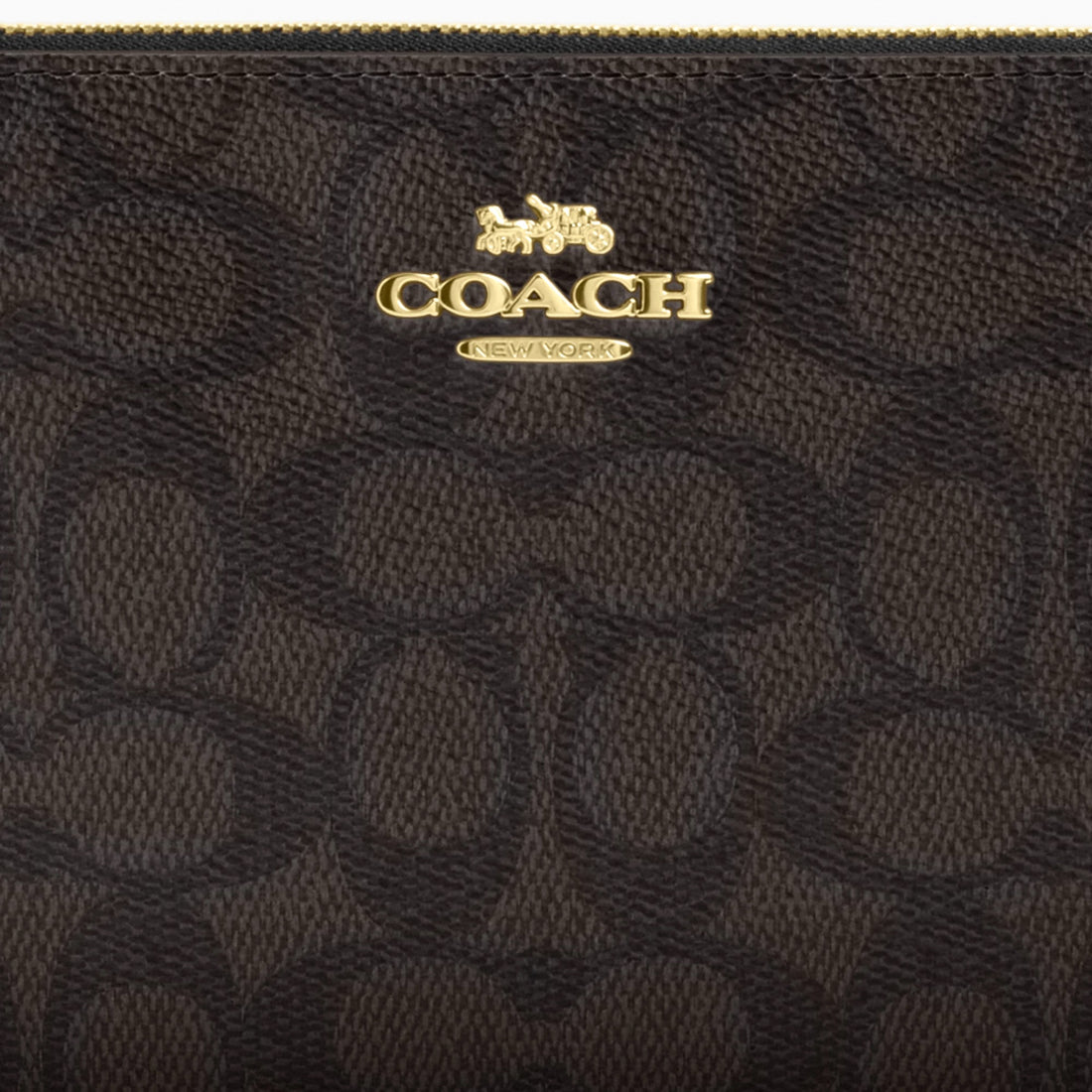 Coach Large Corner Zip Wristlet In Signature Canvas - Gold/Walnut/Black