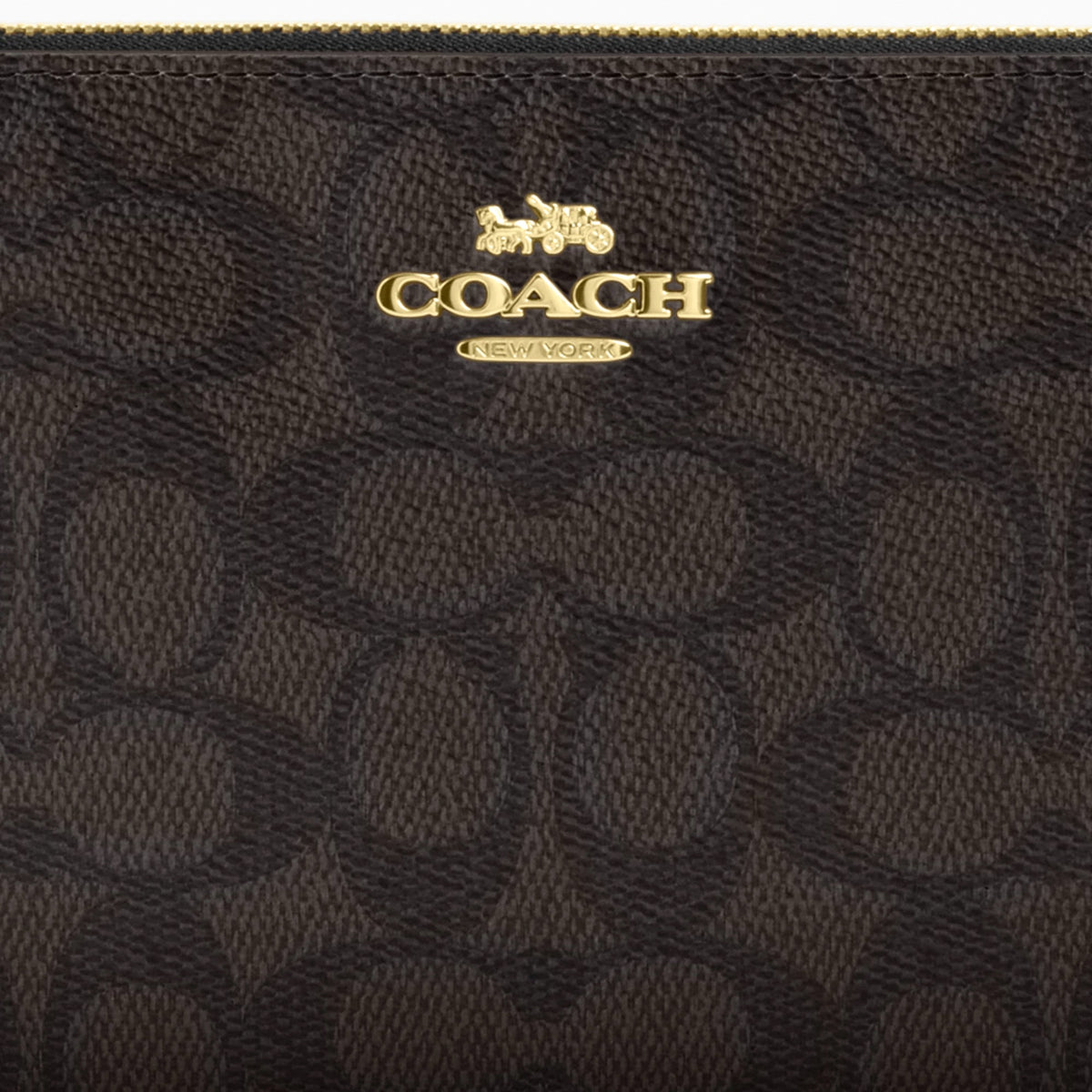 Coach Large Corner Zip Wristlet In Signature Canvas - Gold/Walnut/Black