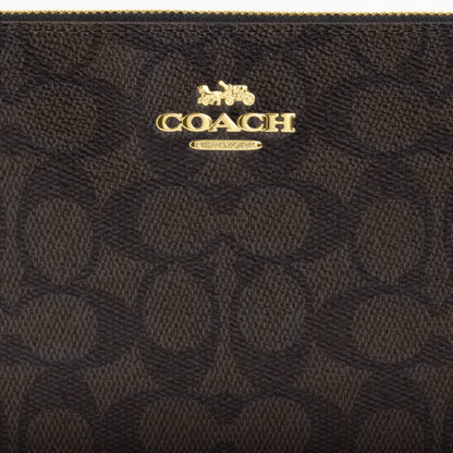 Coach Large Corner Zip Wristlet In Signature Canvas - Gold/Walnut/Black