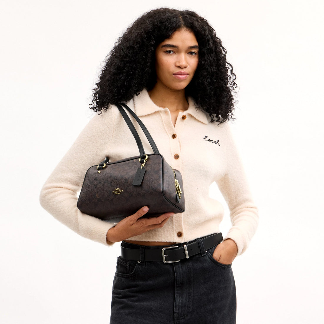 Coach Sydney Shoulder Bag In Signature Canvas - Gold/Walnut/Black