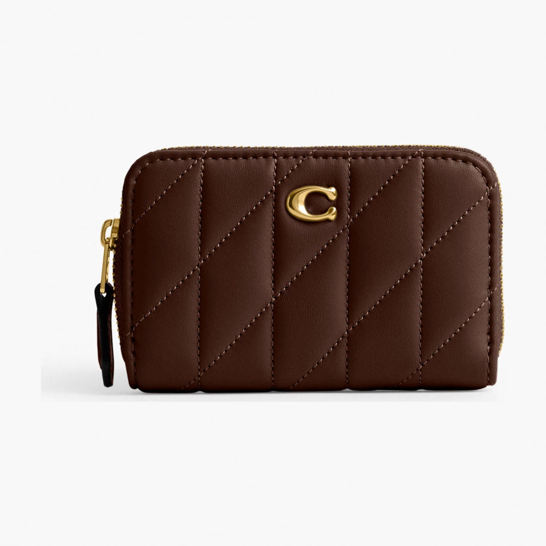 Coach Essential Small Zip Around Card Case With Pillow Quilting - Brass/Maple