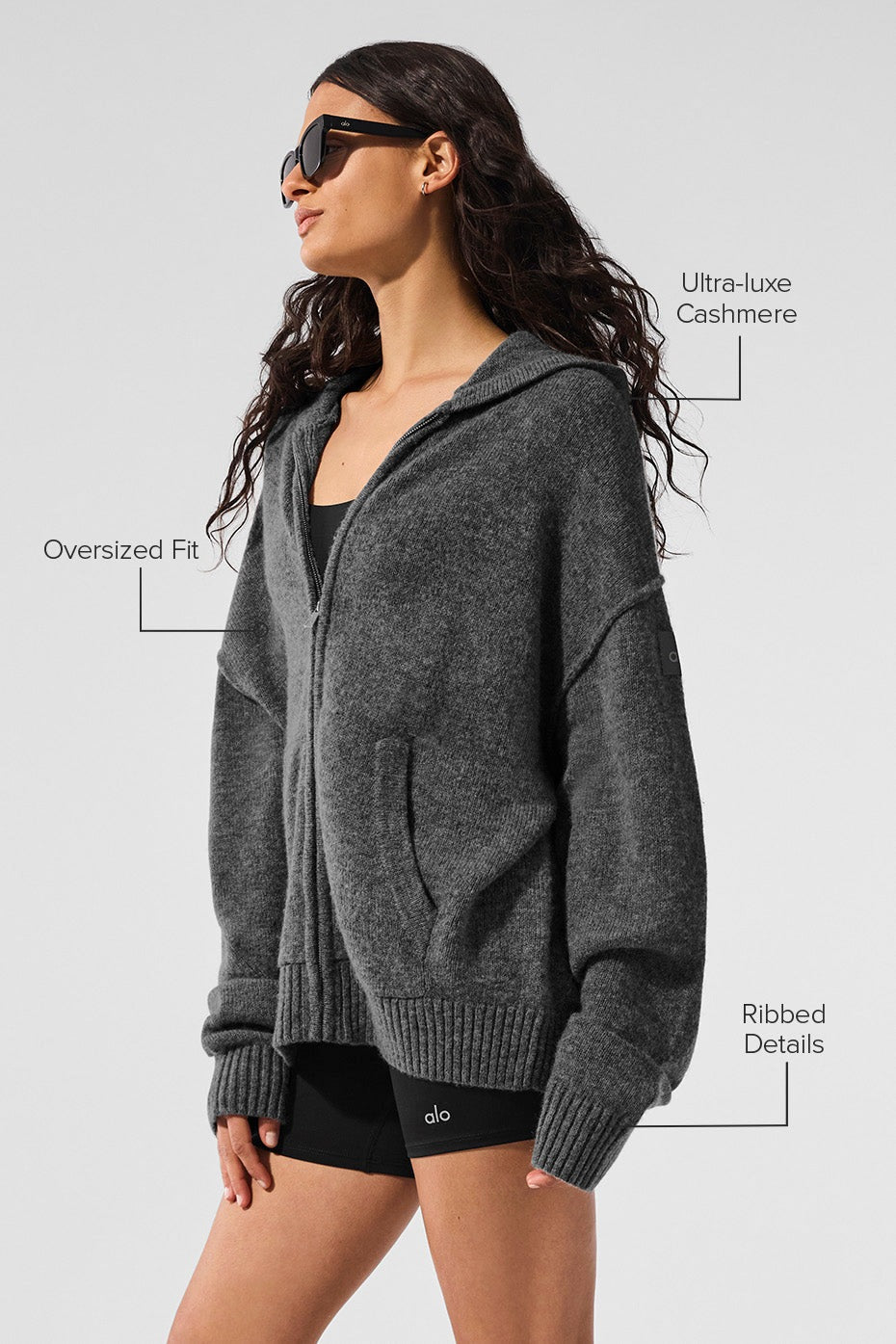 Alo Yoga Wool Cashmere New Class Full Zip Hoodie - Platinum Grey