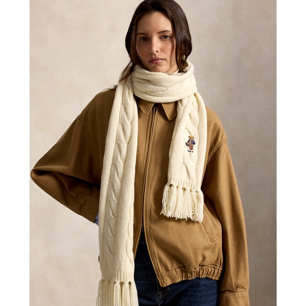Polo Ralph Lauren Polo Bear Cable-Knit Scarf - Cream