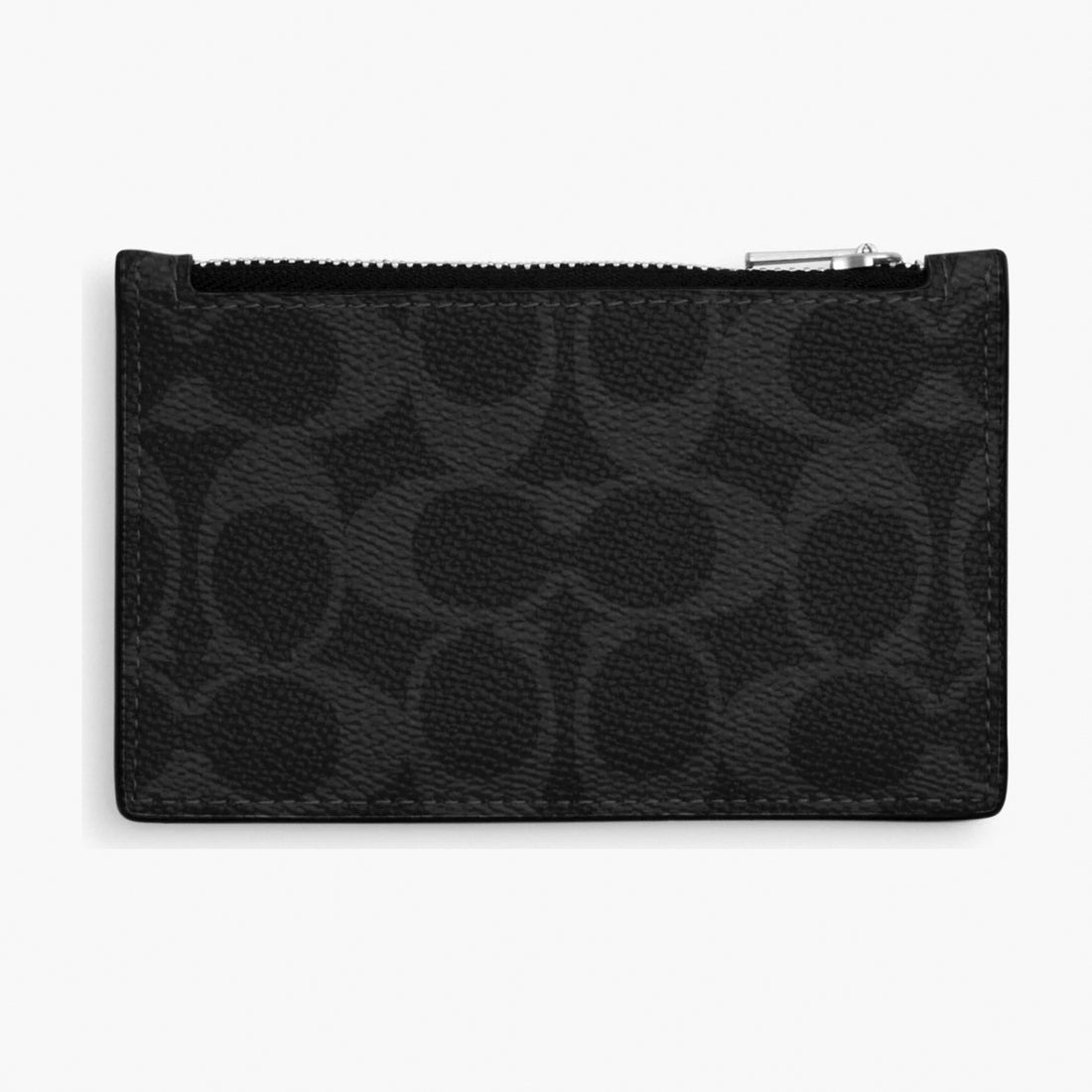 Coach Zip Card Case In Signature Canvas - Silver/Black Signature