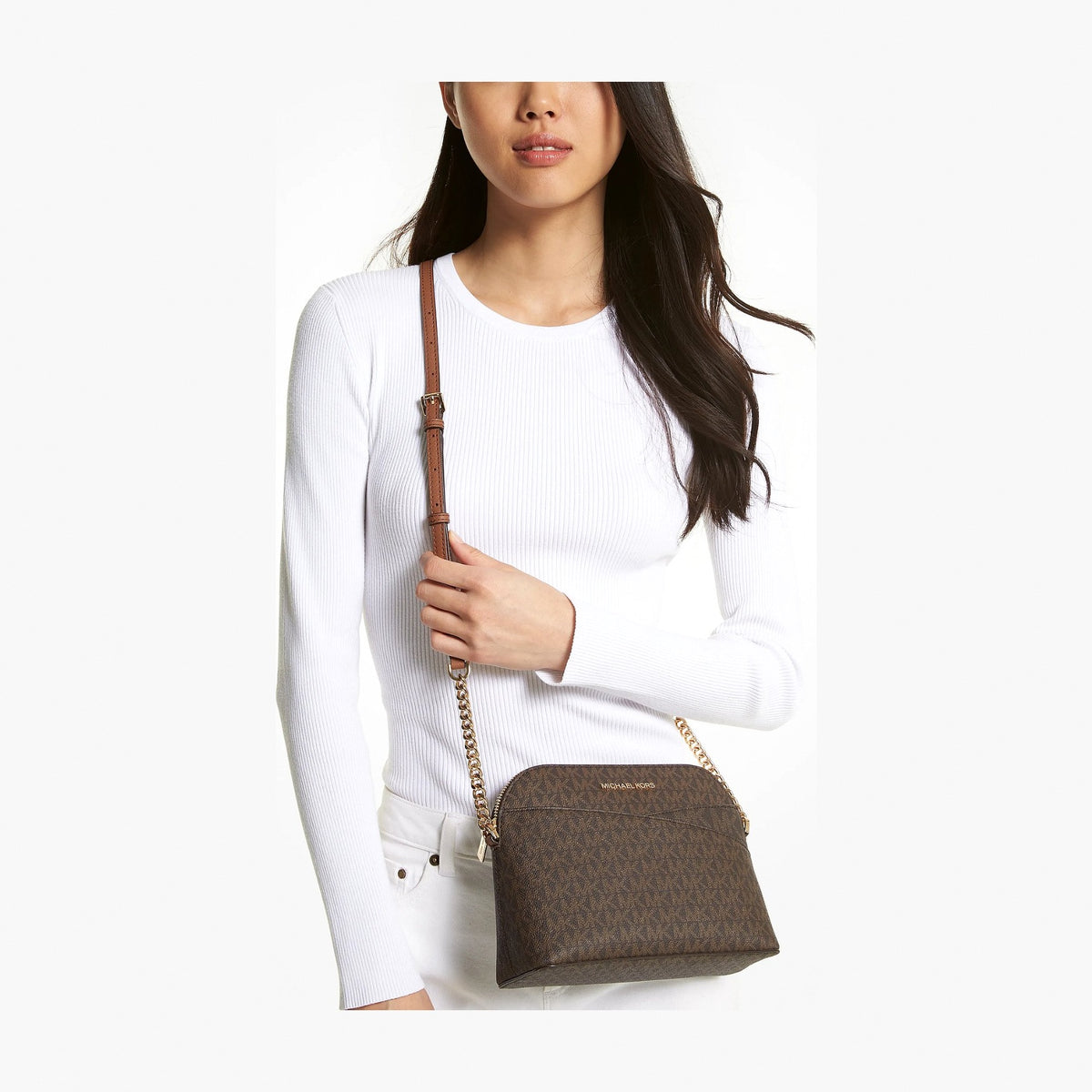 Michael Kors Jet Set Travel Medium Logo Dome Crossbody Bag - BROWN