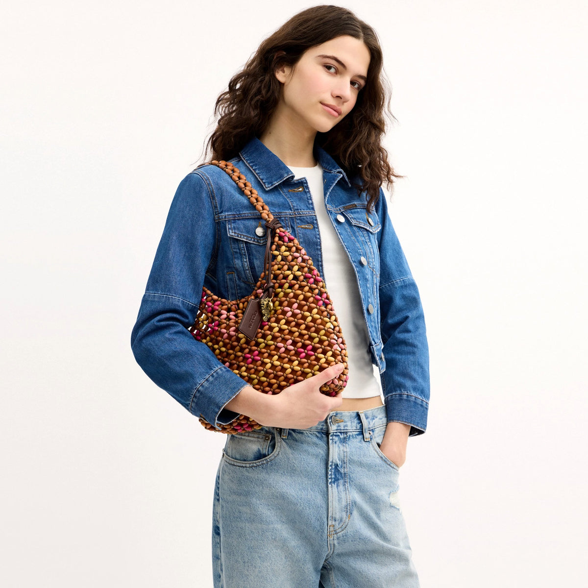 Coach Brooklyn Shoulder Bag 28 With Wooden Beading - Brass/Maple Multi