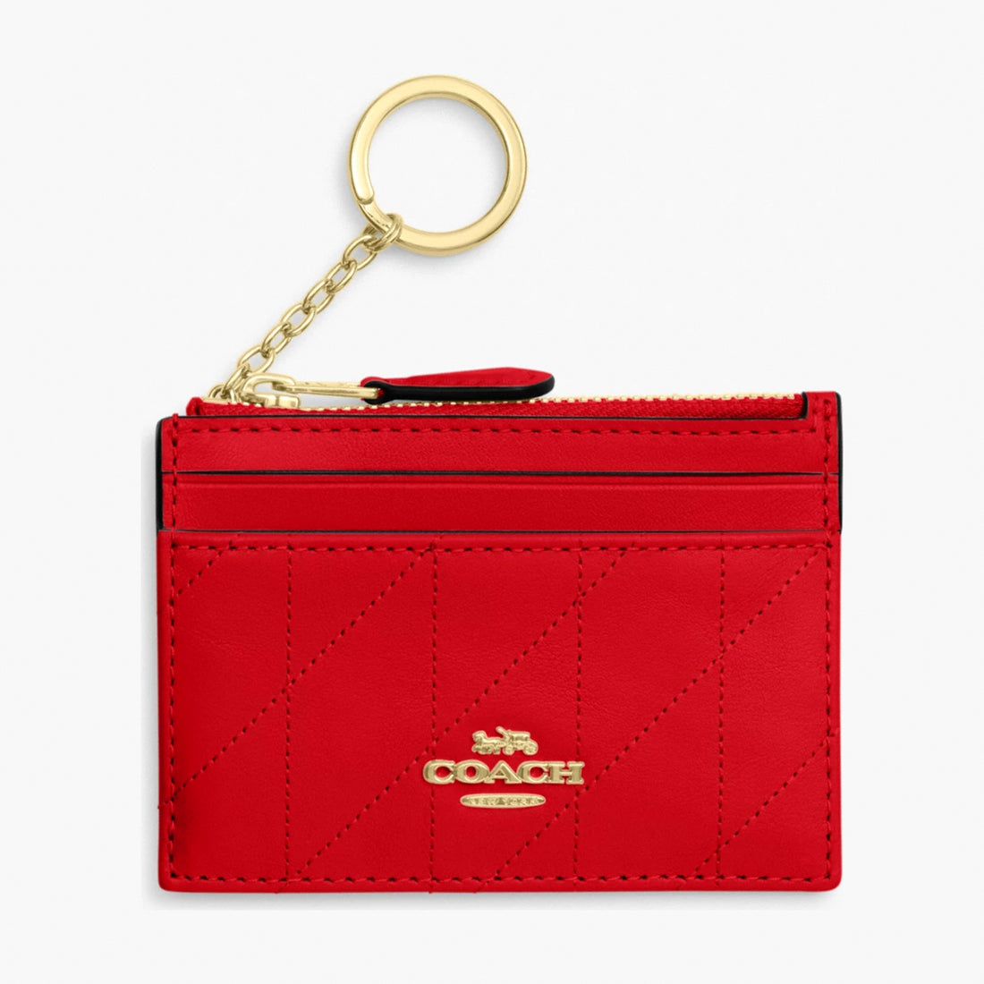 Coach Mini Skinny Id Case With Quilting - Gold/Candy Apple