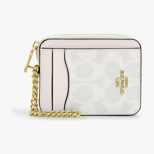 Coach Zip Card Case In Signature Canvas - Gold/White/Chalk