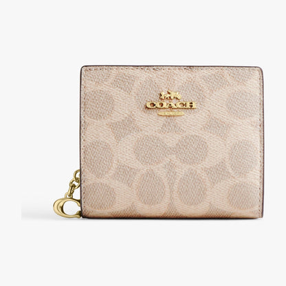 Coach Snap Wallet In Signature Canvas - Gold/Sand/Chalk