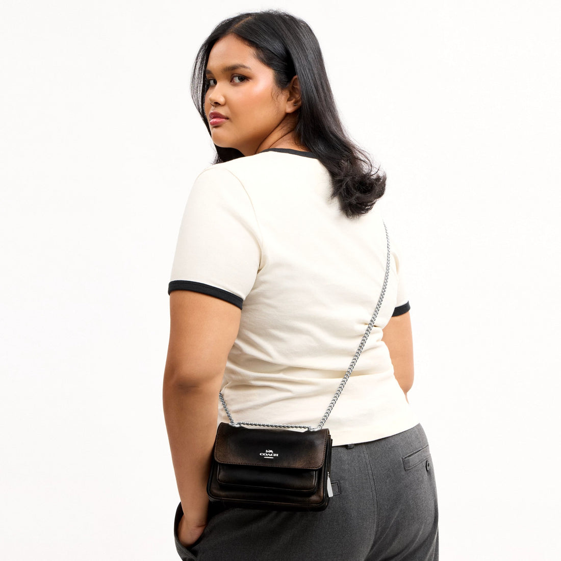 Coach Elodie Crossbody Bag 18 In Loved Leather - Silver/Black Brown