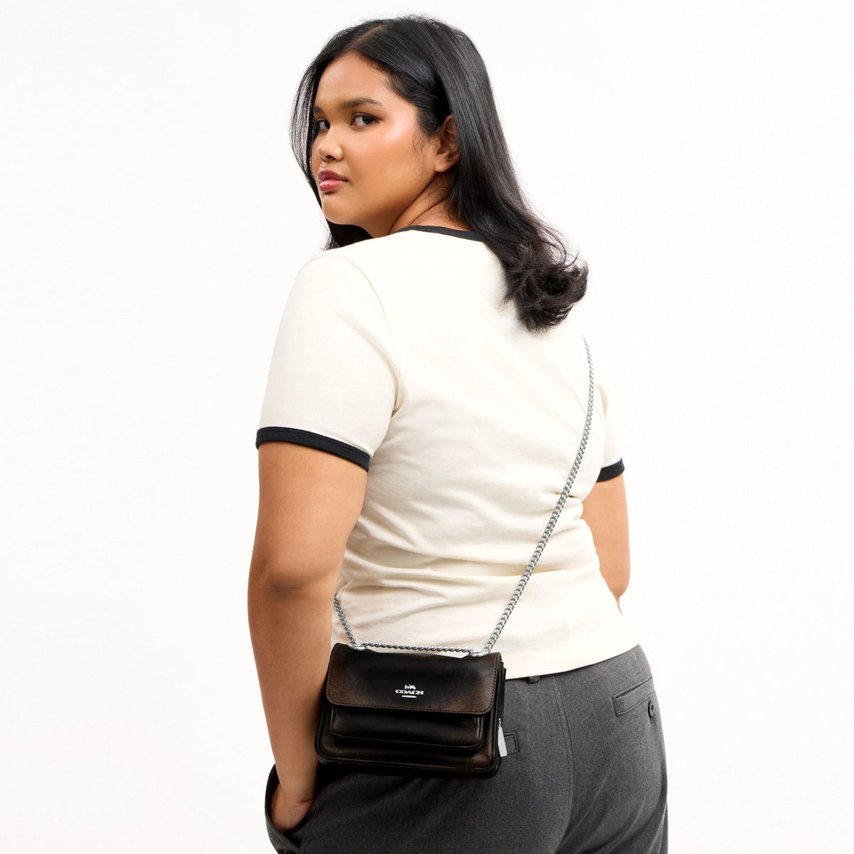 Coach Elodie Crossbody Bag 18 In Loved Leather - Silver/Black Brown