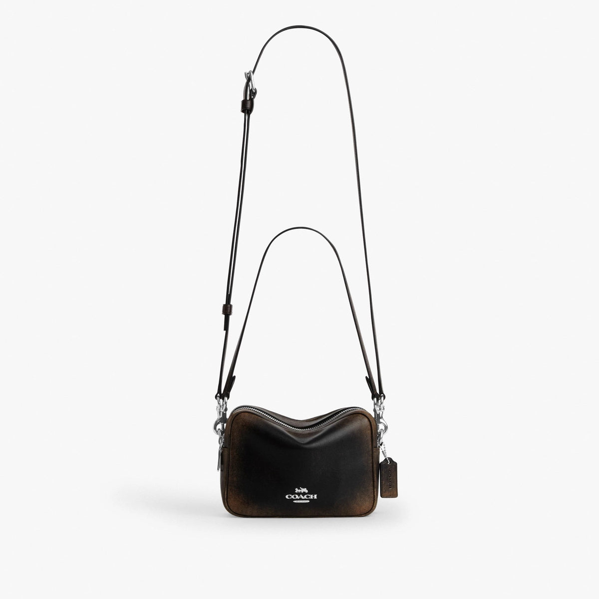 Coach Mini Carey Crossbody Bag In Loved Leather - Silver/Black Brown