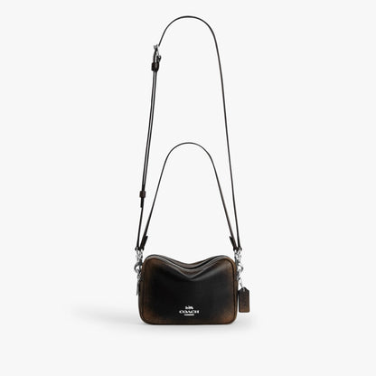 Coach Mini Carey Crossbody Bag In Loved Leather - Silver/Black Brown