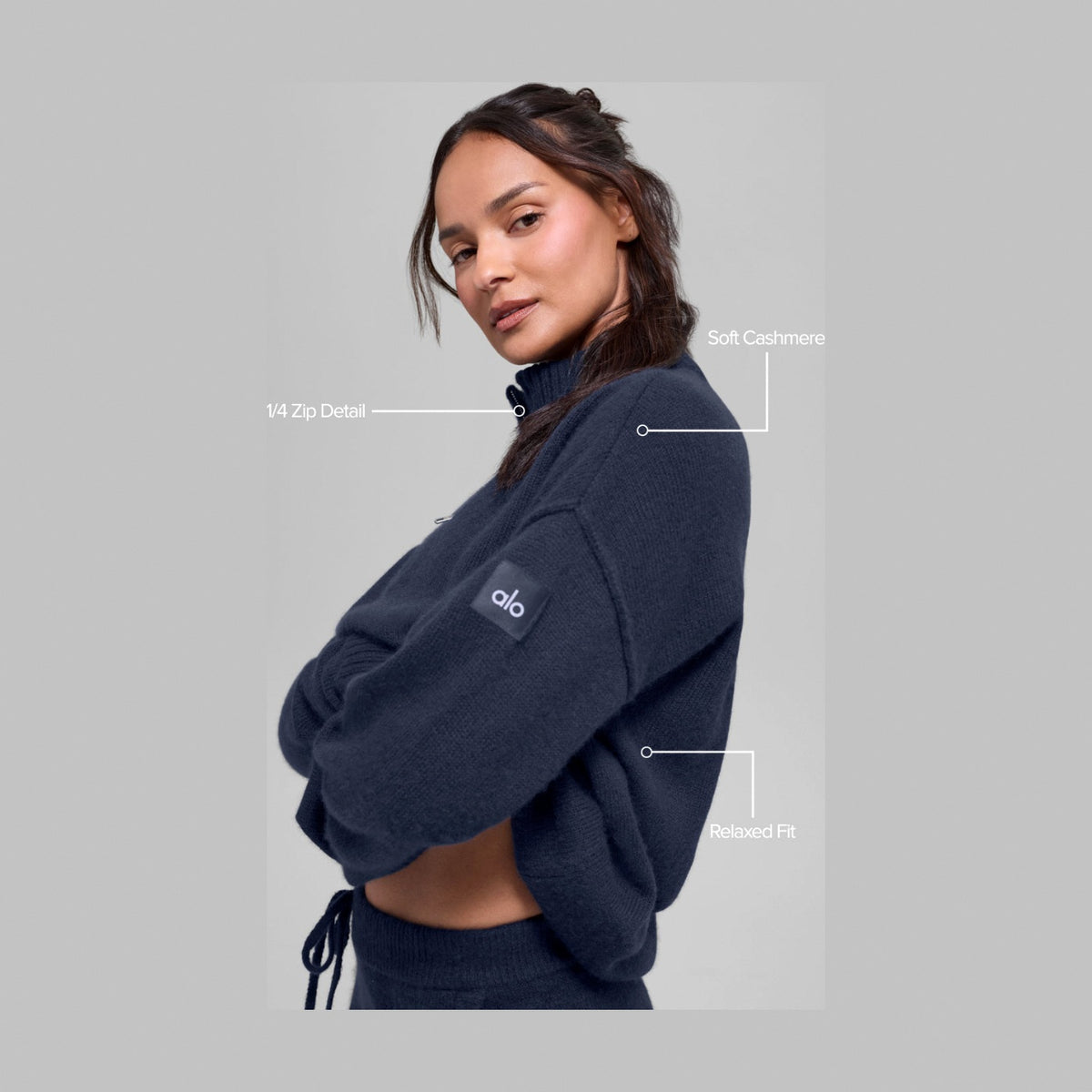 Alo Yoga Wool Cashmere New Class 1/4 Zip Pullover - Navy