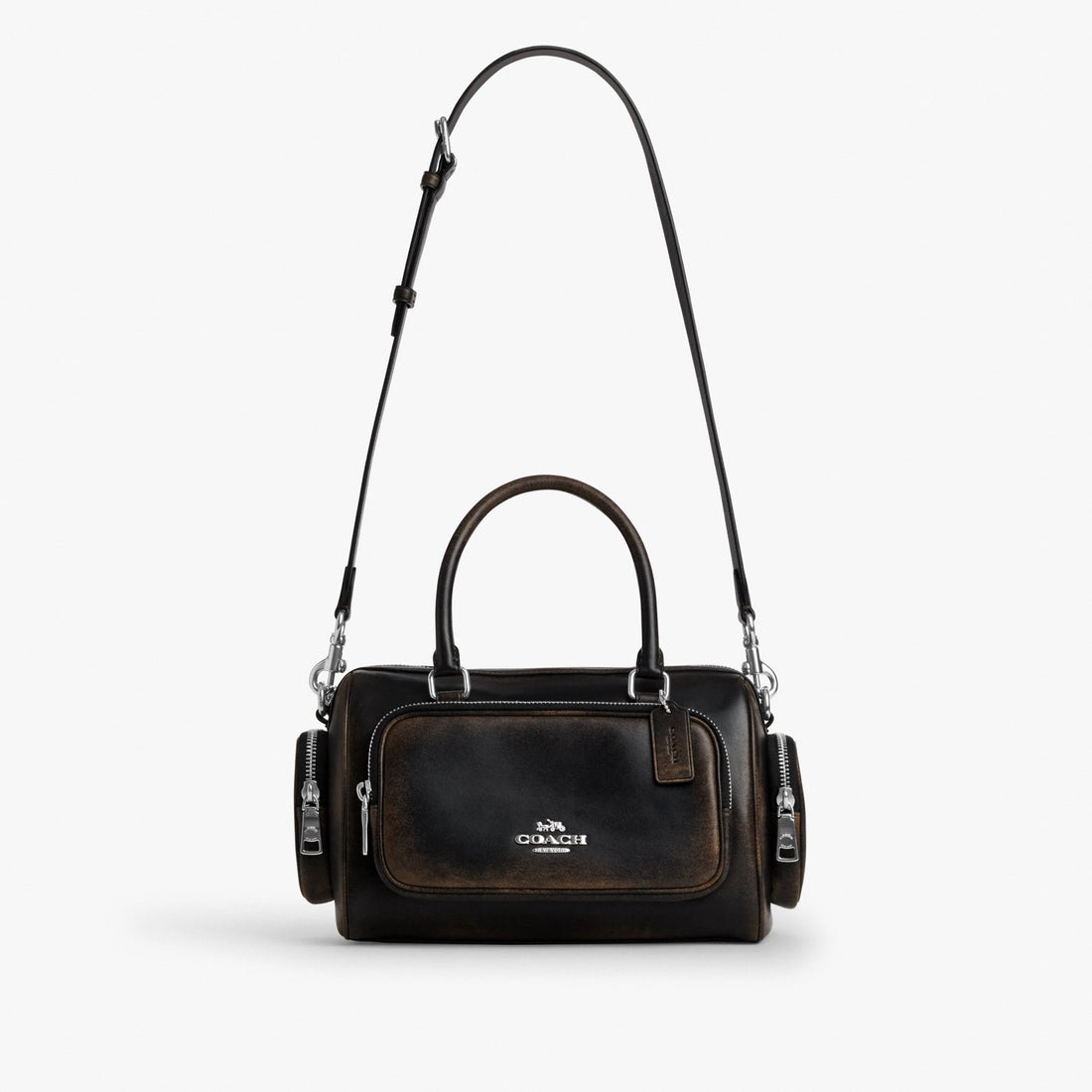 Coach Rowan Satchel Bag With Pockets In Loved Leather - Silver/Black Brown