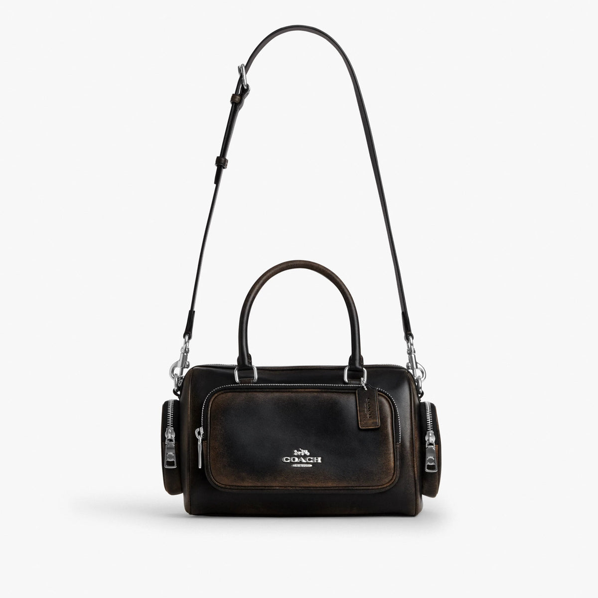 Coach Rowan Satchel Bag With Pockets In Loved Leather - Silver/Black Brown
