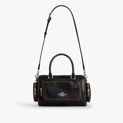 Coach Rowan Satchel Bag With Pockets In Loved Leather - Silver/Black Brown