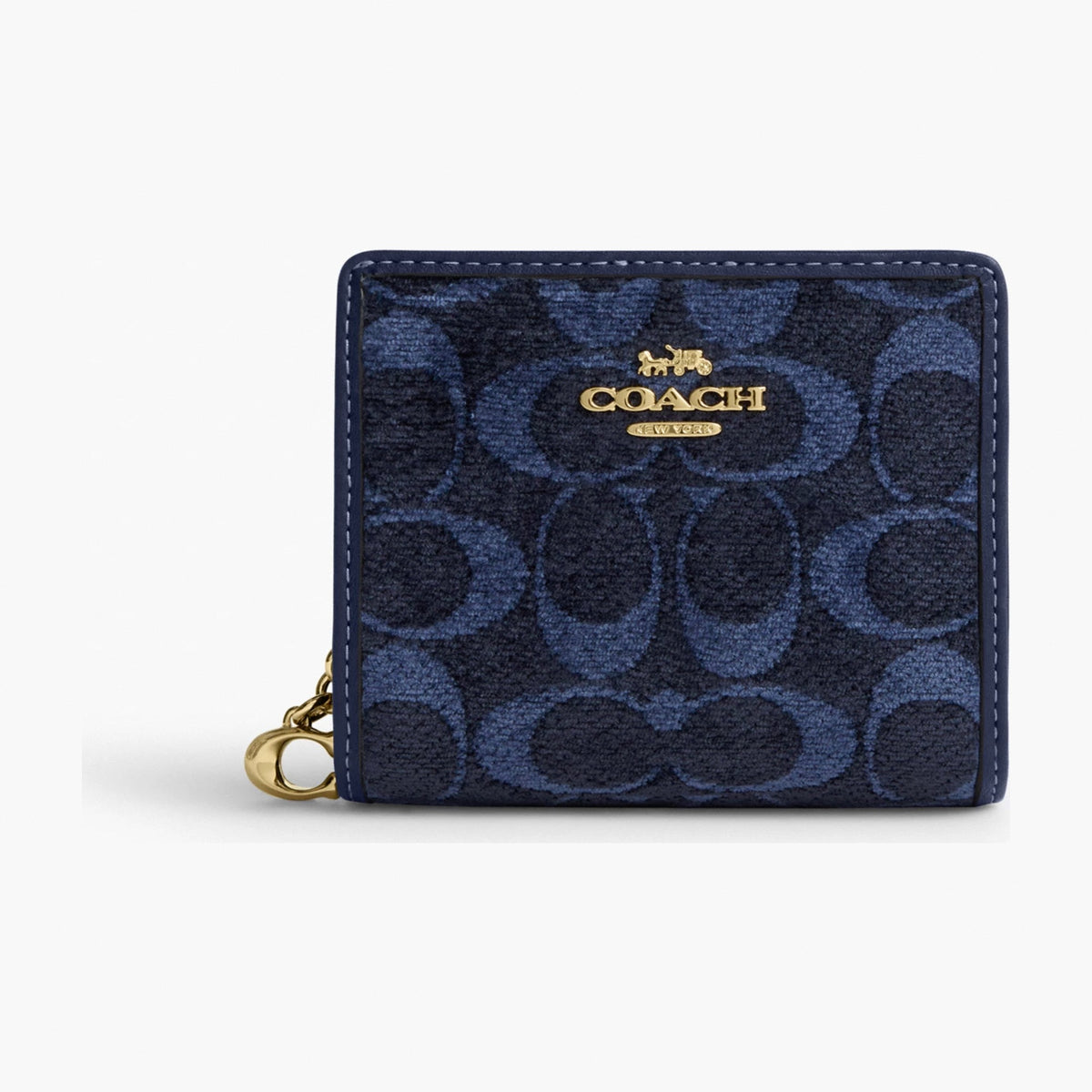 Coach Snap Wallet In Signature Chenille - Gold/Navy