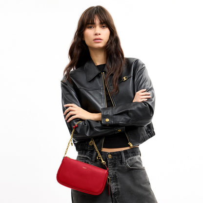 Coach Plaza Bag With Charm Chain Strap - Brass/Scarlet