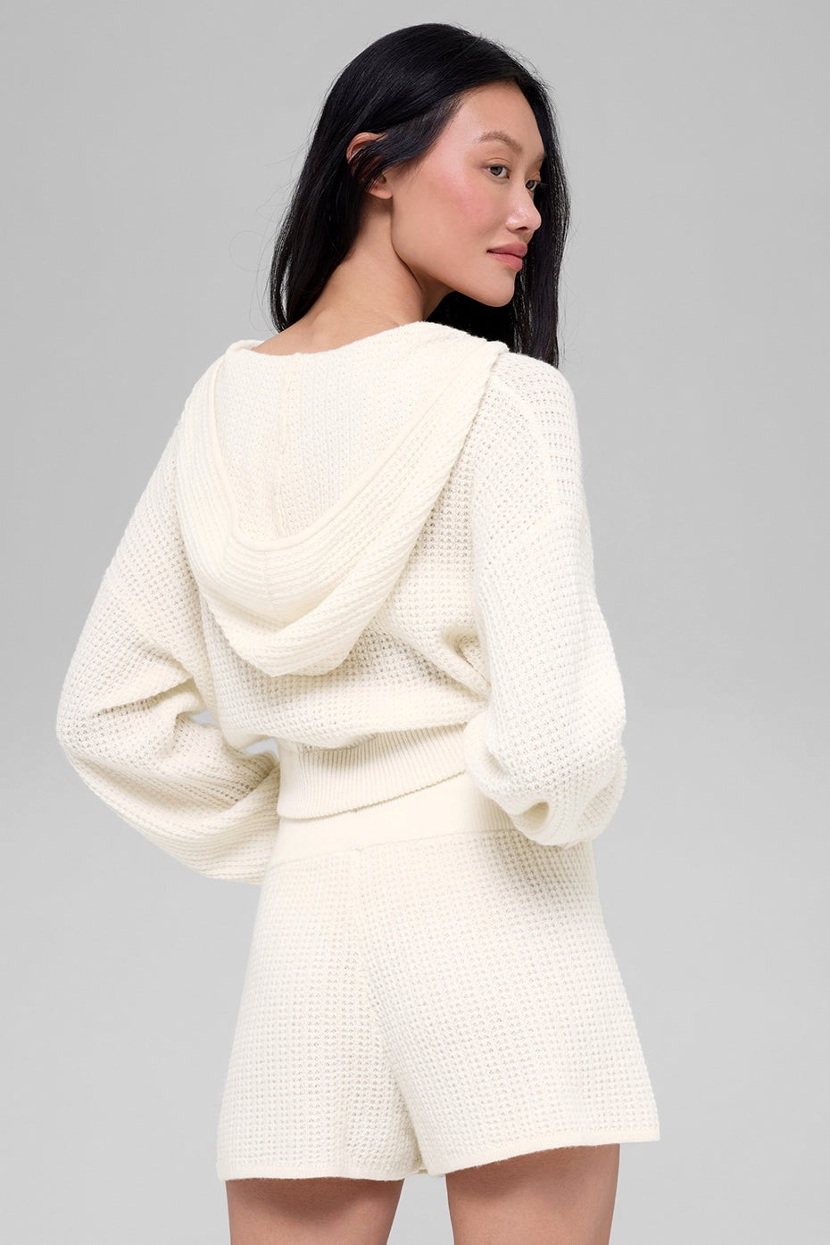 Alo Yoga Cashmere Plush Waffle Full Zip Hoodie - Ivory