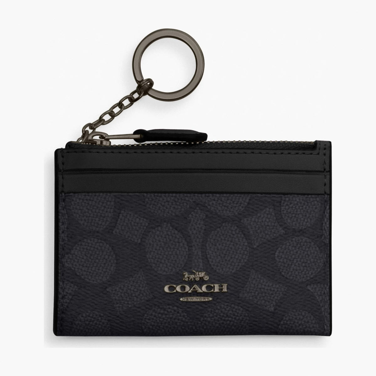 Coach Mini Skinny ID Case In Signature Canvas - Gunmetal/Charcoal/Black