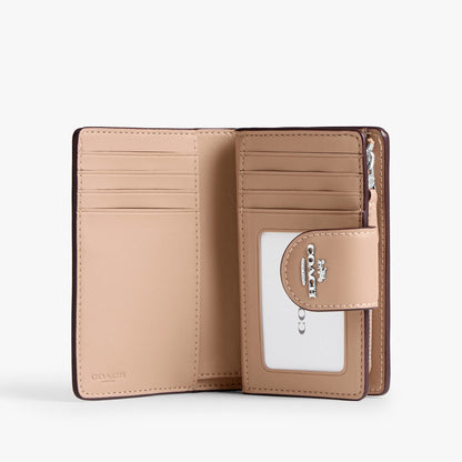 Coach Medium Corner Zip Wallet In Signature Canvas - Silver/Sand/Taupe