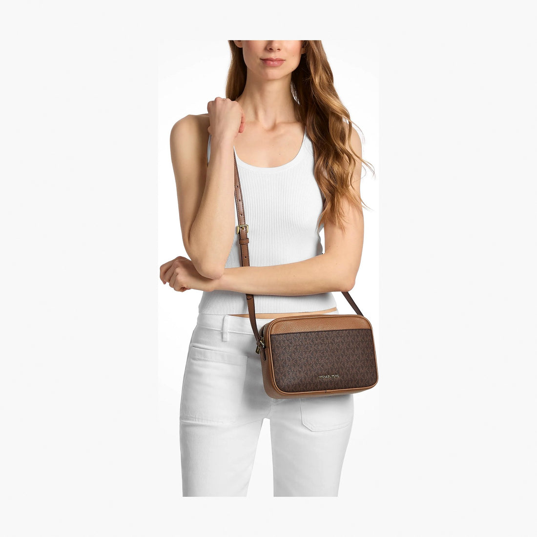 Michael Kors Jet Set Travel Large Signature logo Camera Crossbody Bag - BROWN