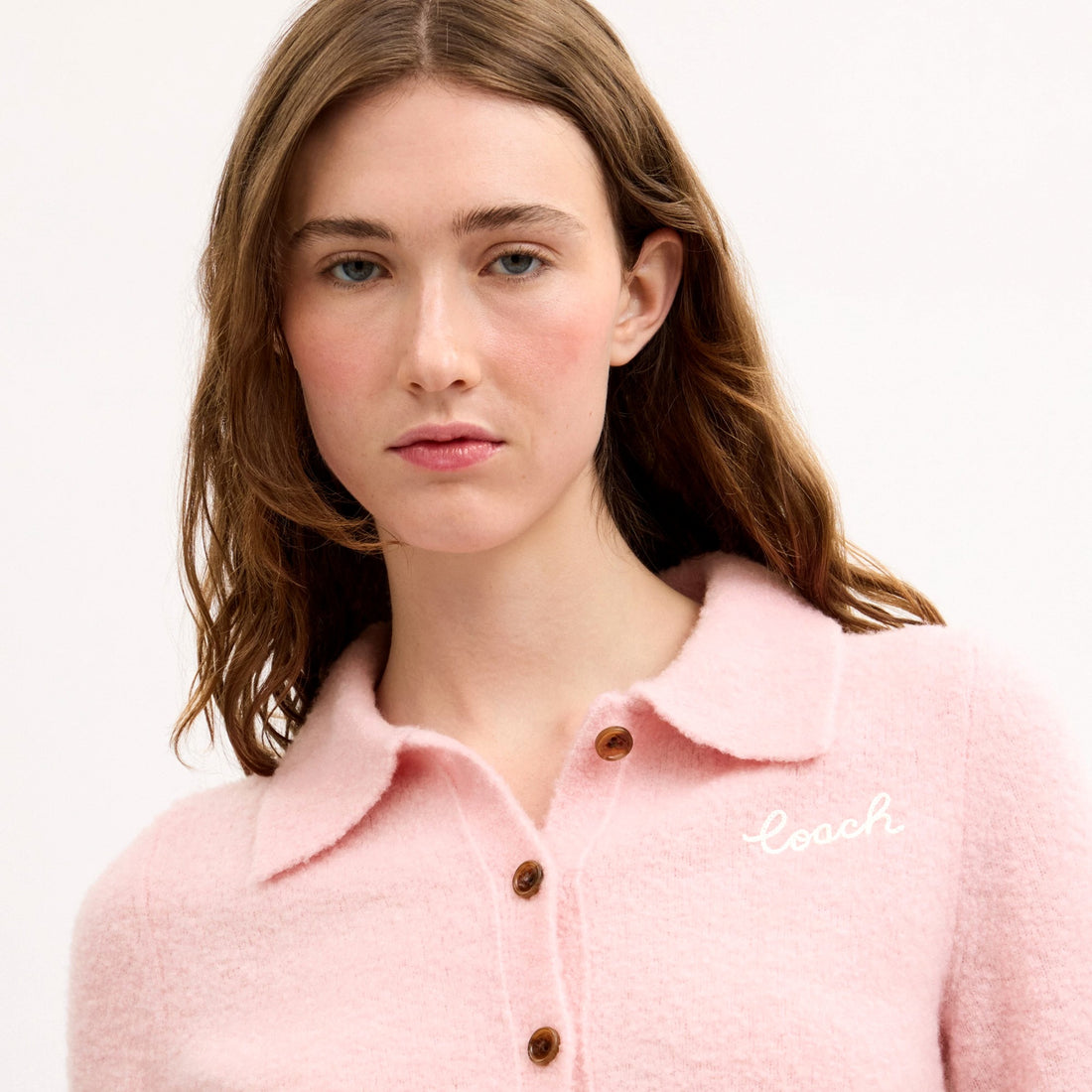 Coach Embroidered Cropped Cardigan - Light Pink