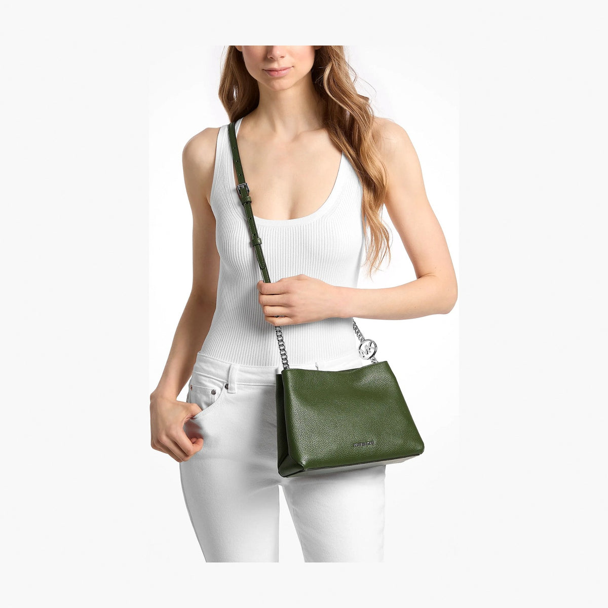 Michael Kors Christina Small Pebbled Leather Crossbody Bag - AMAZON GREEN