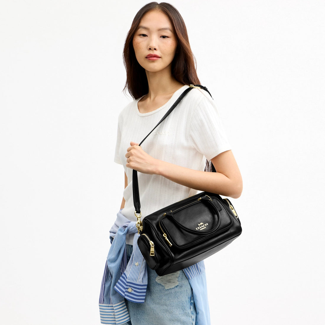 Coach Rowan Satchel Bag With Pockets - Gold/Black