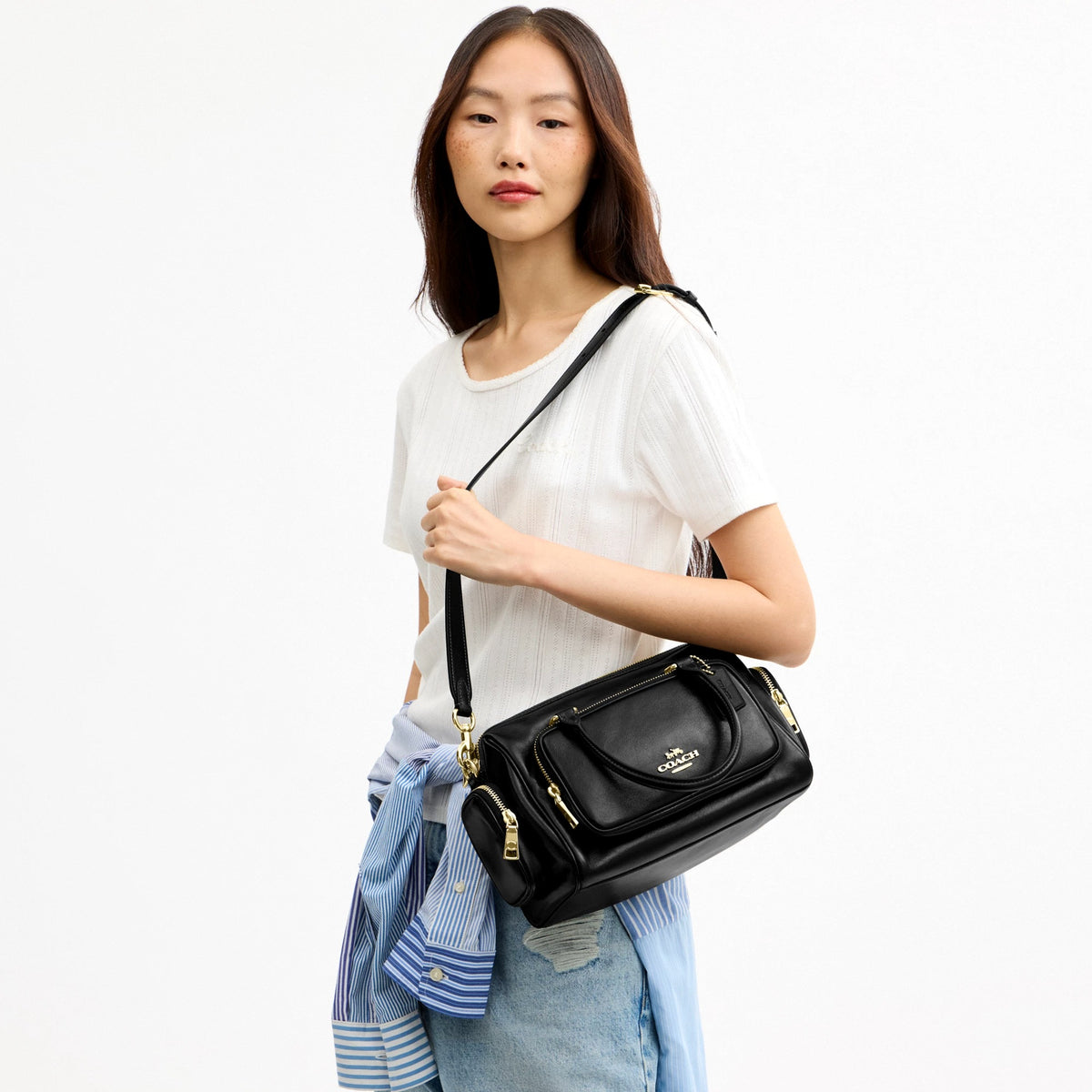 Coach Rowan Satchel Bag With Pockets - Gold/Black