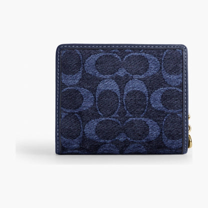 Coach Snap Wallet In Signature Chenille - Gold/Navy