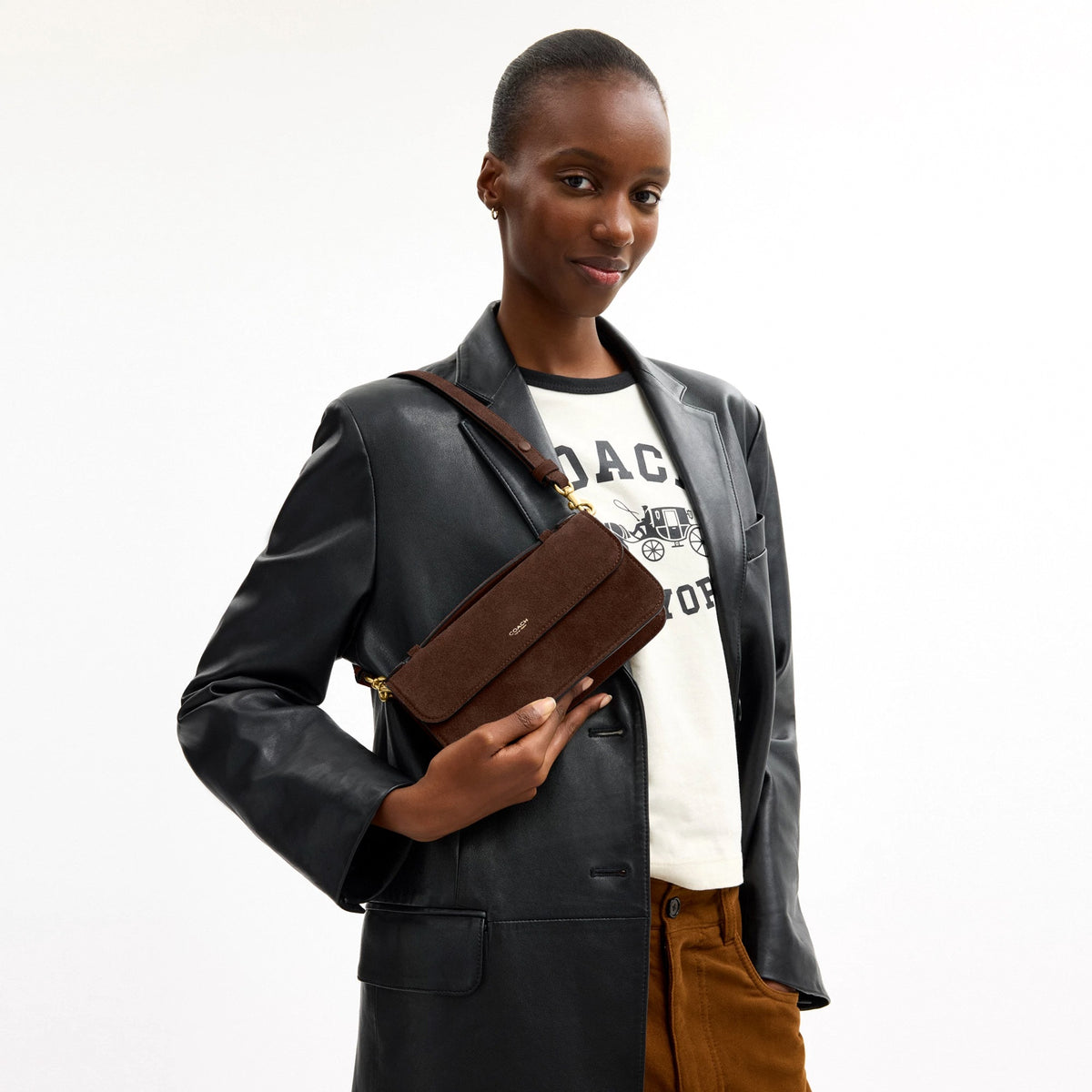 Coach New York Elora Top Handle Crossbody Bag - Brass/Dark Chocolate