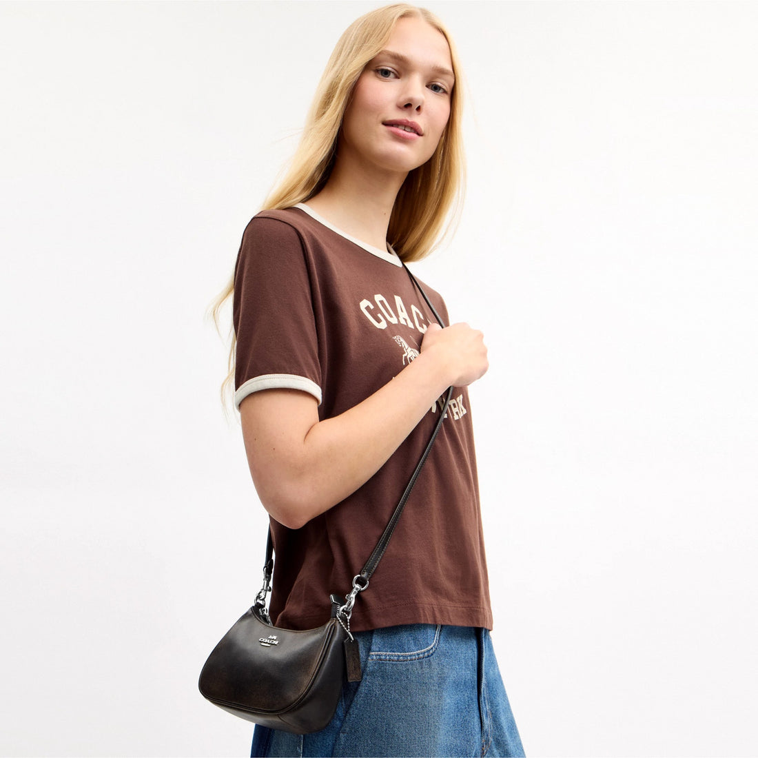 Coach Teri Mini Crossbody Bag In Loved Leather - Silver/Black Brown