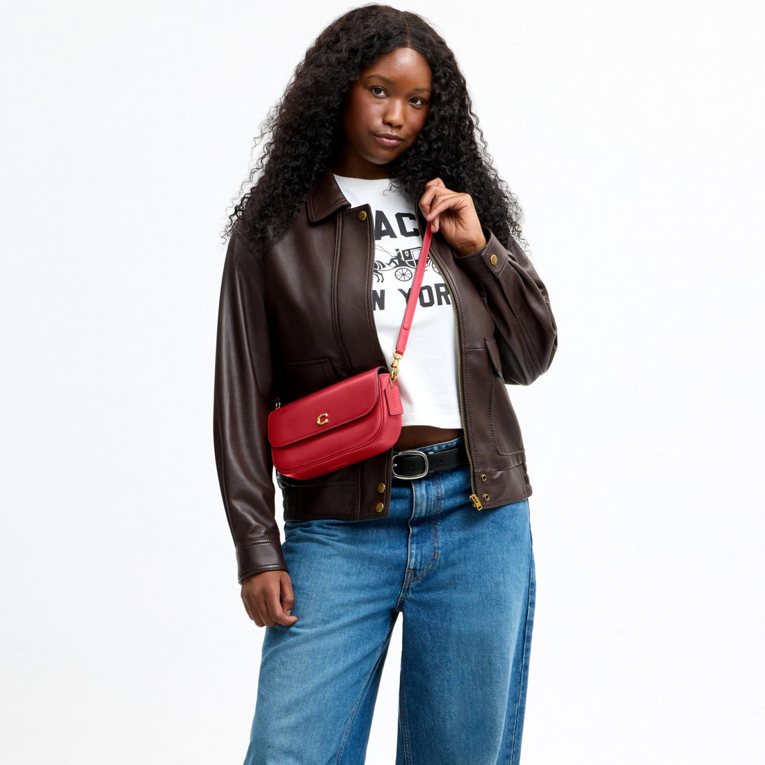 Coach Brook Flap Chain Bag With Charm Chain Strap - Brass/Poppy