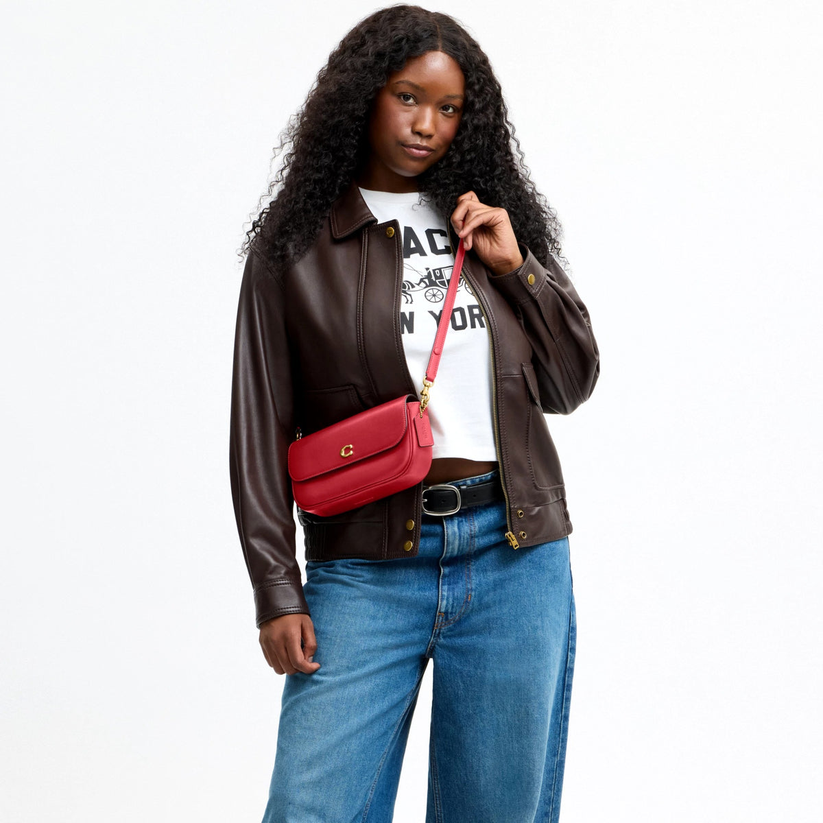 Coach Brook Flap Chain Bag With Charm Chain Strap - Brass/Poppy