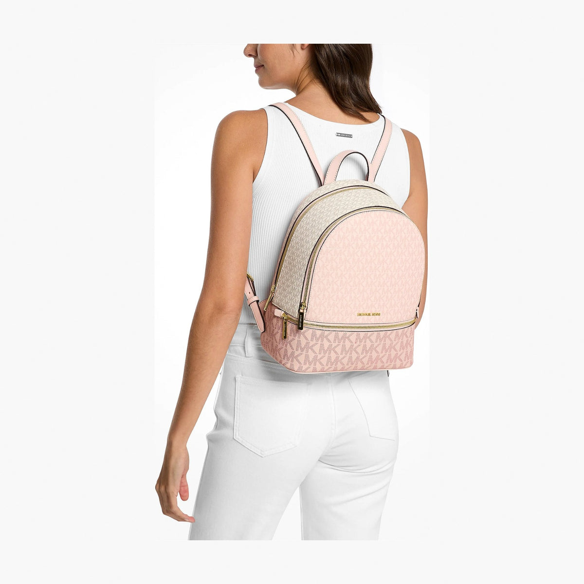Michael Kors Rhea Medium Color-Block Signature Logo Backpack - PWD BLSH MLT