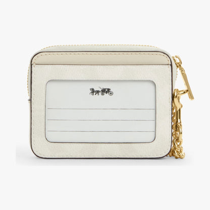 Coach Zip Card Case In Signature Canvas - Gold/White/Chalk