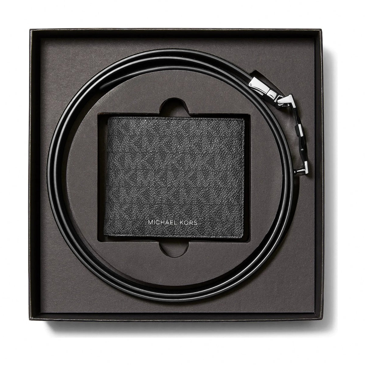 Michael Kors Signature Logo Wallet and Reversible Belt Gift Set - BLACK
