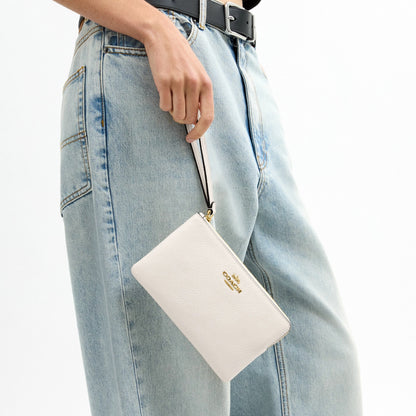 Coach Large Corner Zip Wristlet - Gold/Chalk
