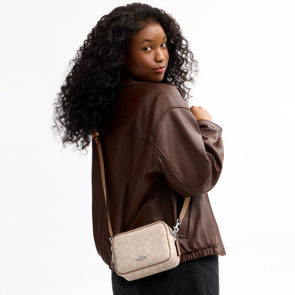 Coach Mini Carey Crossbody Bag In Signature Canvas - Silver/Sand/Taupe