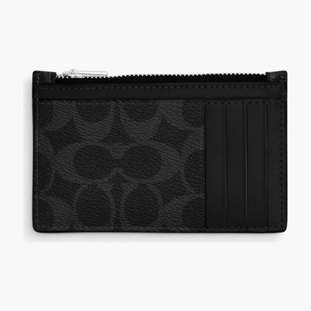 Coach Zip Card Case In Signature Canvas - Silver/Black Signature
