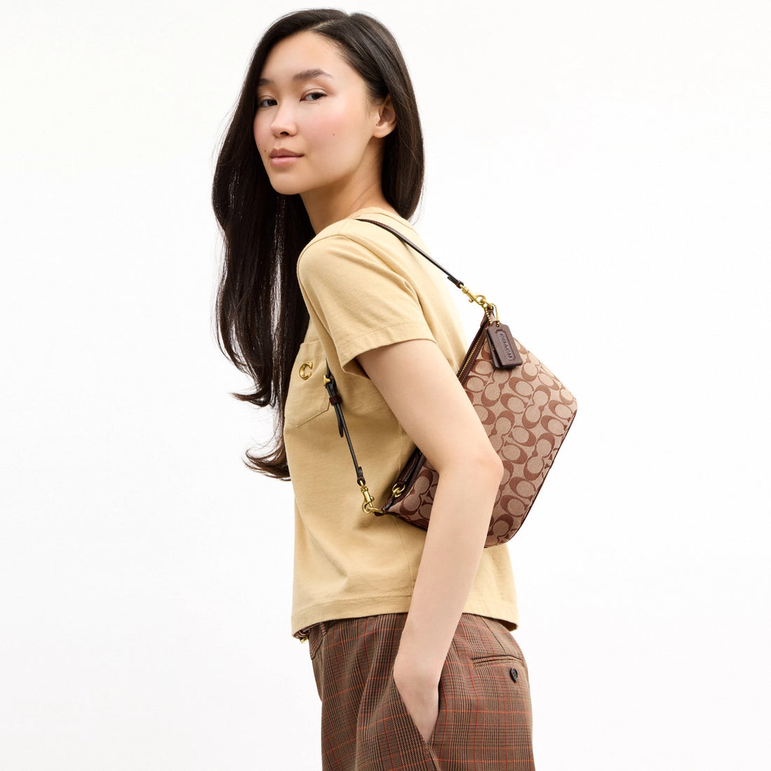 Coach Demi Bag In Signature Jacquard - Brass/Khaki Maple