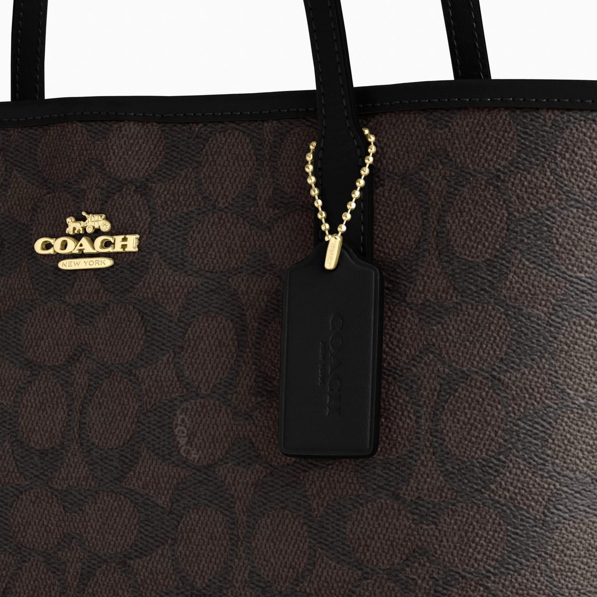 Coach Medium City Tote Bag In Signature Canvas - Gold/Walnut/Black