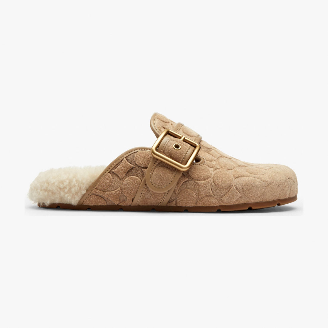 Coach Archival Buckle Clog With Signature Suede And Shearling - Soft Beige