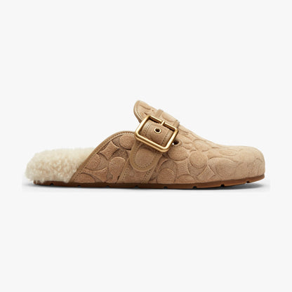 Coach Archival Buckle Clog With Signature Suede And Shearling - Soft Beige