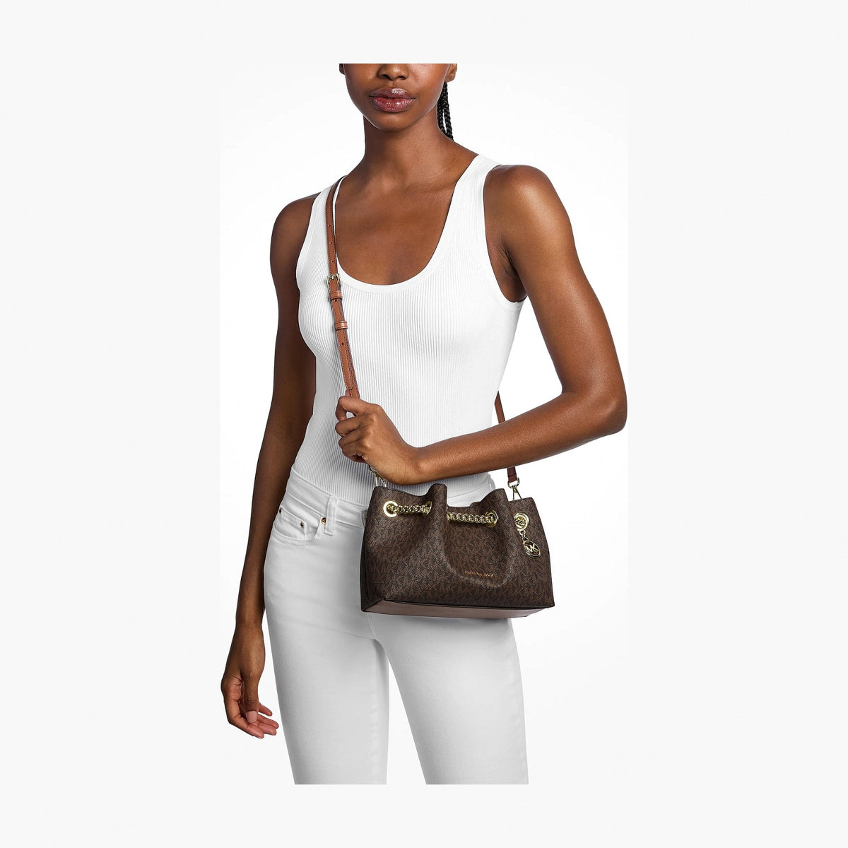 Michael Kors Mina Small Signature Logo Crossbody Bag - BROWN